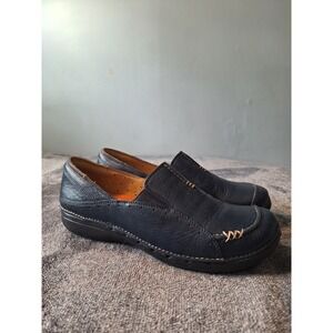 Clarks Unstructured Leather Oxford Loafer Shoes‎ Womens 7 Wide Navy Barefoot
